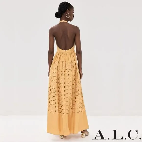 A.L.C. **NWT** Blair Eyelet Halter Cotton Maxi Dress Butterscotch Yellow